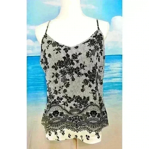 WORTHINGTON Womans BLACK/WHITE/GRAY Shirt LACE Lightweight Cami Top size Med - Picture 1 of 4